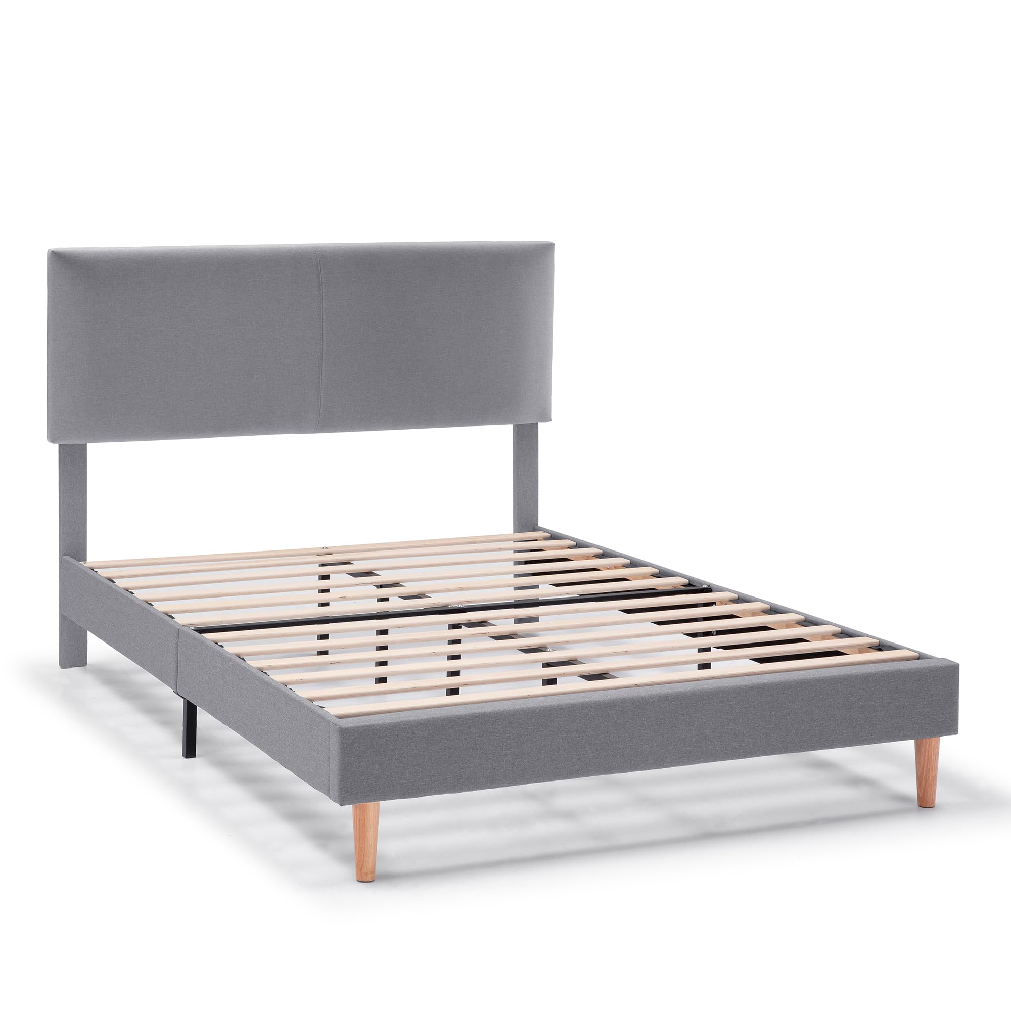 HOMN LIVING Cadre de lit capitonné Lauren 30 cm, Sommier 90x190 cm, Sommier à Lattes en Bois, Montage Facile, Gris foncé