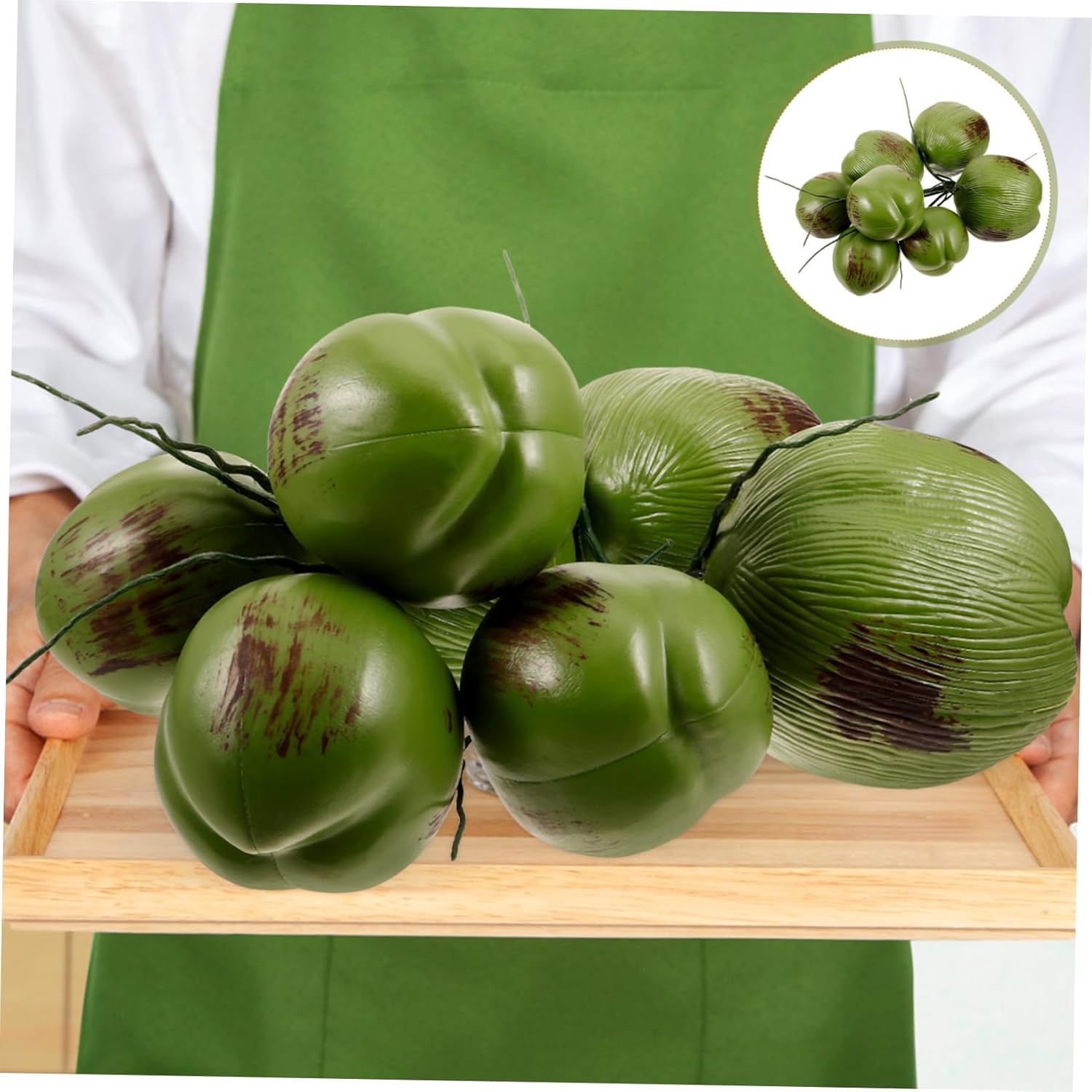 1 Bunch Artificial Lifelike Plastic Coconuts Ornament Simulation Fruit Model Decor for Tropical Hawaiian Luau Wedding Party Home Garden Decoration