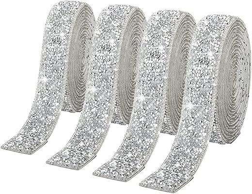 MAYCREATE® 4 Rolls Self Adhesive Bling Rhinestone Strips Diamond Ribbon, Glitter Resin Diamond Belt Sparkling Ribbon Stick...