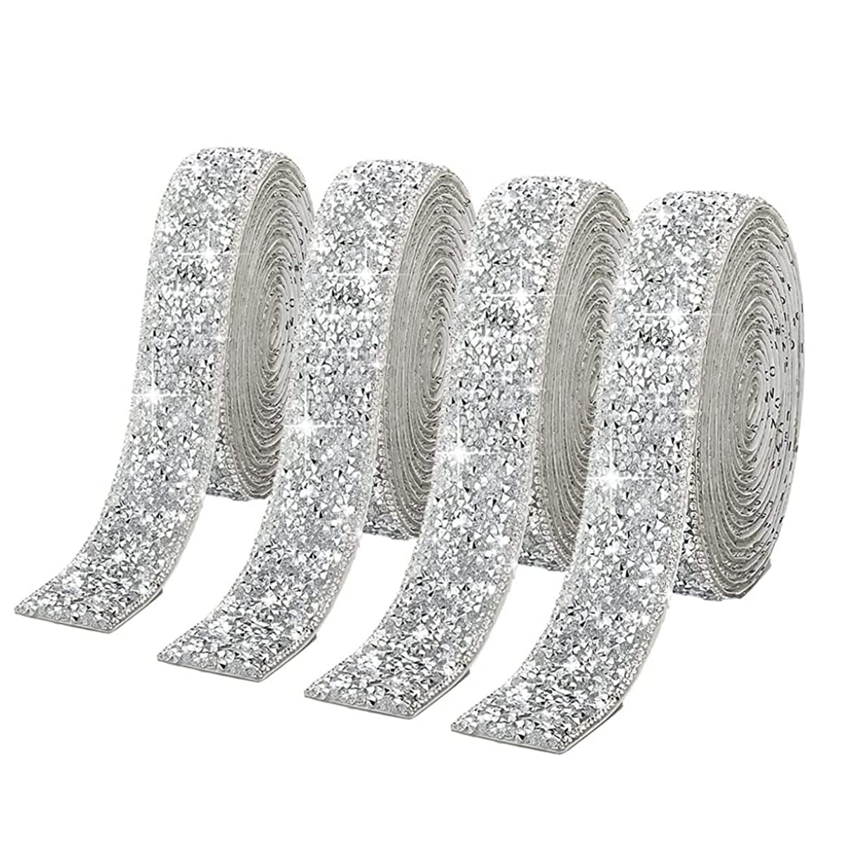 MAYCREATE® 4 Rolls Self Adhesive Bling Rhinestone Strips Diamond Ribbon, Glitter Resin Diamond Belt Sparkling Ribbon Stick...
