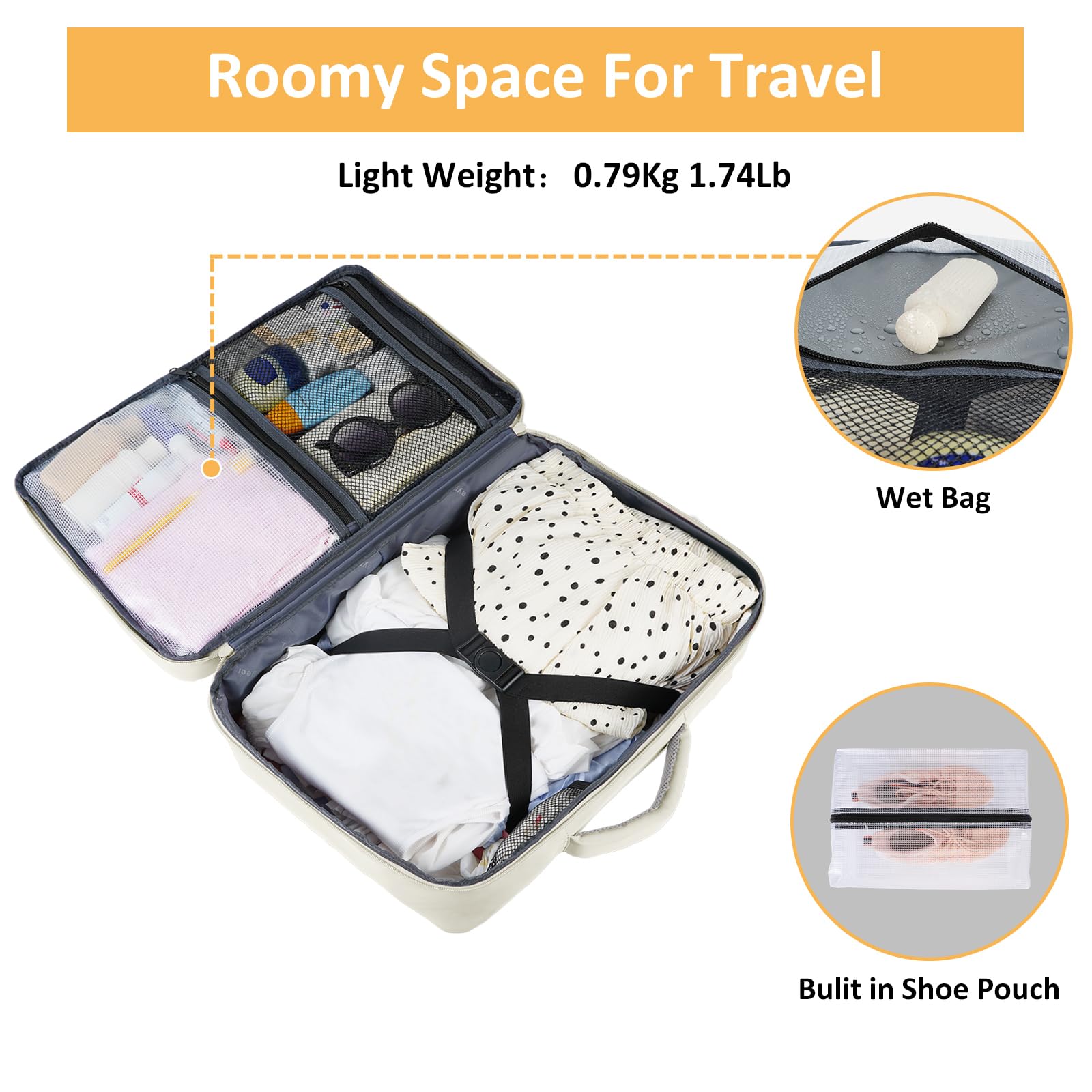 Travel Backpack for Women, Carry On Backpack with USB Charging Port & Shoe Pouch, TSA 15.6inch Laptop Backpack Flight Approved, College Gym Bag Casual Daypack for Weekender Business Hiking, Beige — view 5