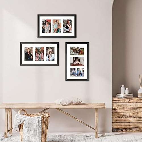 Miniatura 7 de KSROECUD Marco de collage de 8 x 14 pulgadas con 3 aberturas de 4 x 6 pulgadas, marco de fotos múltiple con paspartú, decoración de pared o mesa,