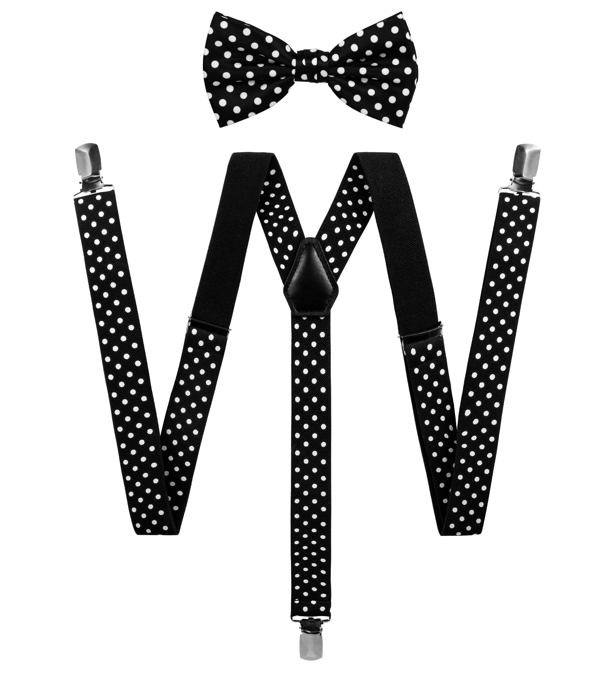 TIE G Solid Color Men's Suspender + Woven Bow Tie Set for Wedding : Vivid Color, Adjustable Brace, Strong Clip, Elastic Band