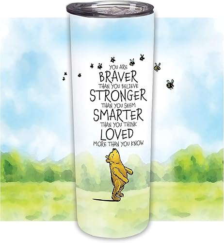 Elanze Designs Braver Stronger Smarter Loved Yellow Pooh - Vaso de viaje de acero inoxidable de 20 onzas