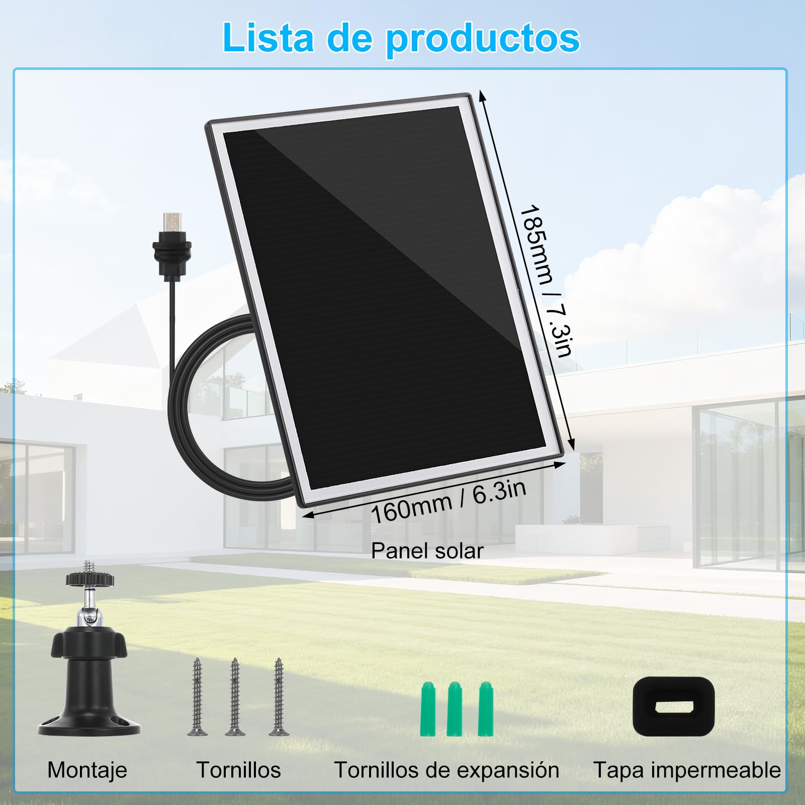 Panel Solar con Montaje Giratorio de 360 ​​grados, Carga Solar Eficiente, Seguro y a Prueba de Agua, Silicio Monocristalino, Material ABS, Instalación Versátil, Diseñada (2 PCS)