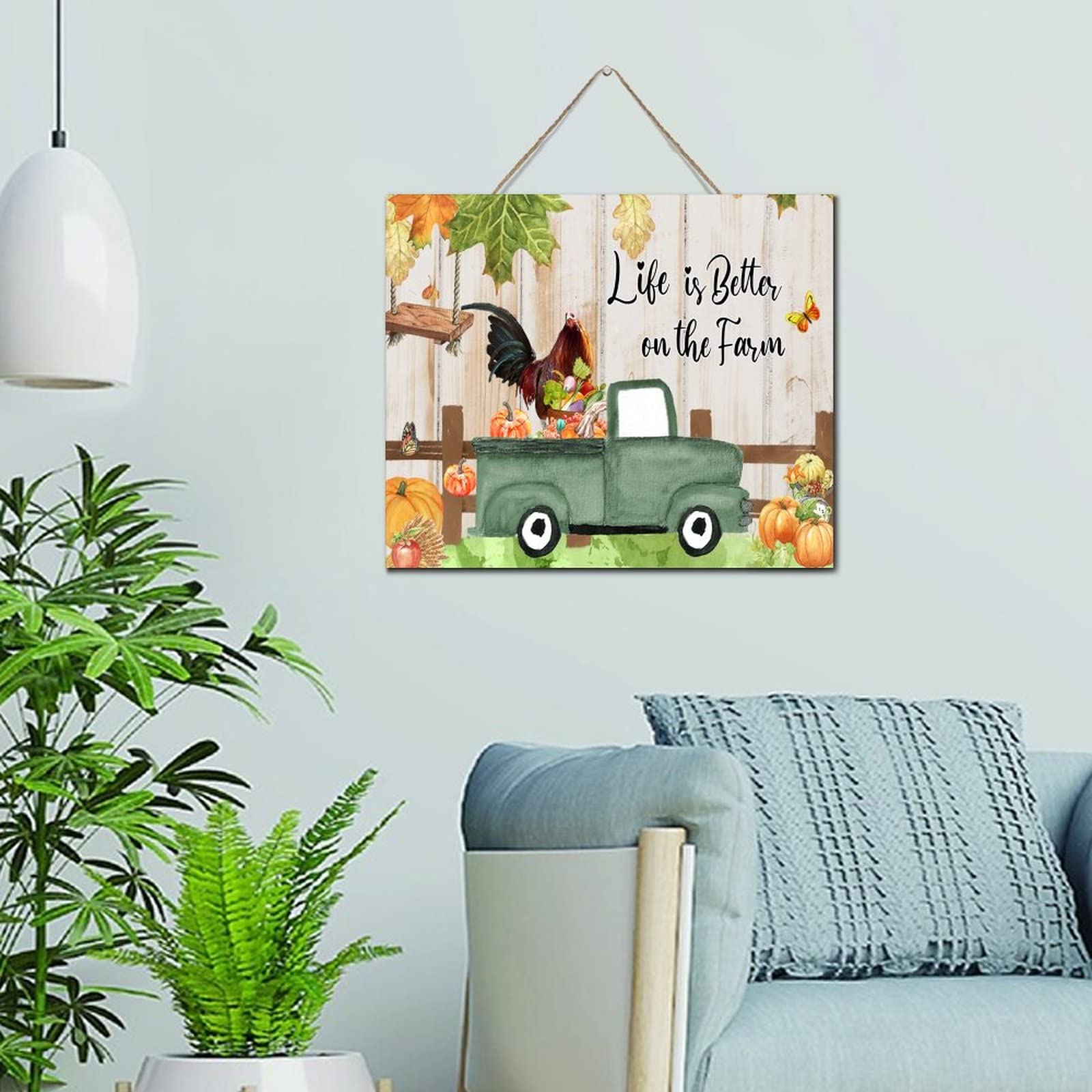 Panneau en bois Life Is Better on The Farm pour decoration entree automne