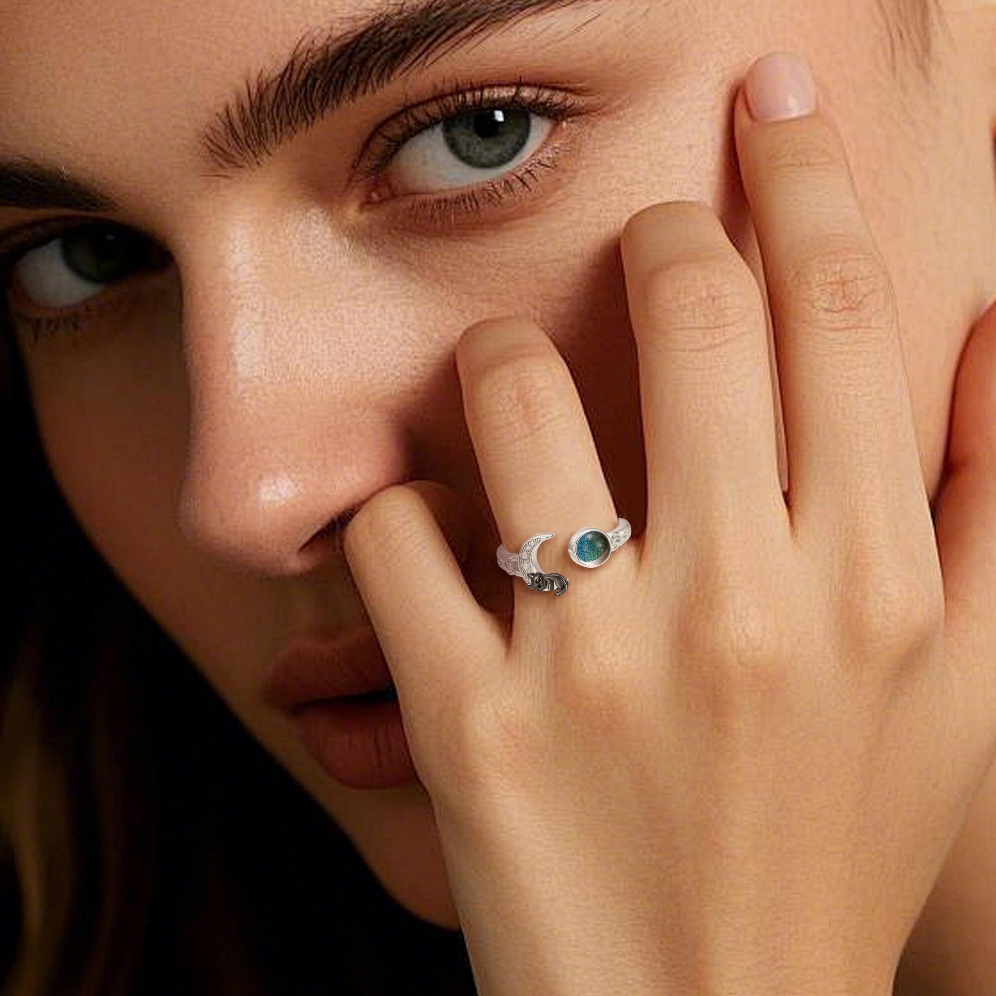 DAYLINLOVE Anillo de plata de ley 925 con diseño de perro salchicha/cuervo/montaña/tiburón/colibrí/libélula ajustable anillo abierto pulgar anillo animal joyería Navidad regalo de Navidad para mujeres