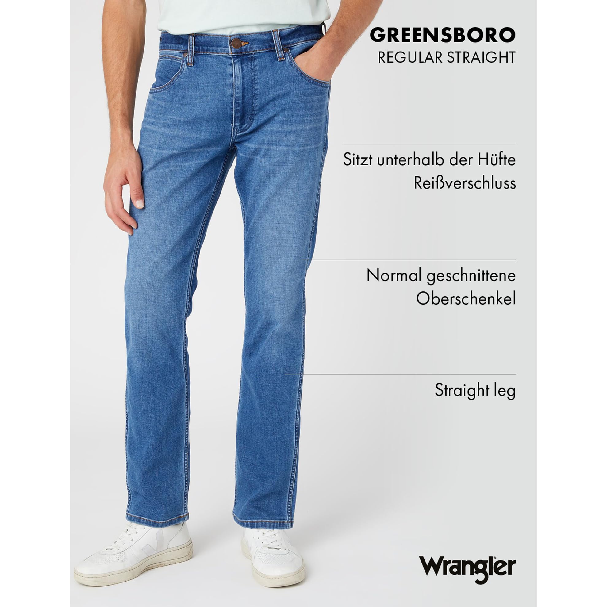 Wrangler Herren Jeans Greensboro Regular Fit Herrenhose Straight Blau W30 - W42
