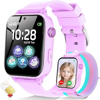 4G Kids Smart Watch GPS Tracker, Smartwatch for Kid with SIM Card, Calling, Voice Chat, Class Mode, SOS, Pedometer, Alarm, Games, HD Touch Screen Phone Watch Gift for 4-12 Girls Boys, Violet