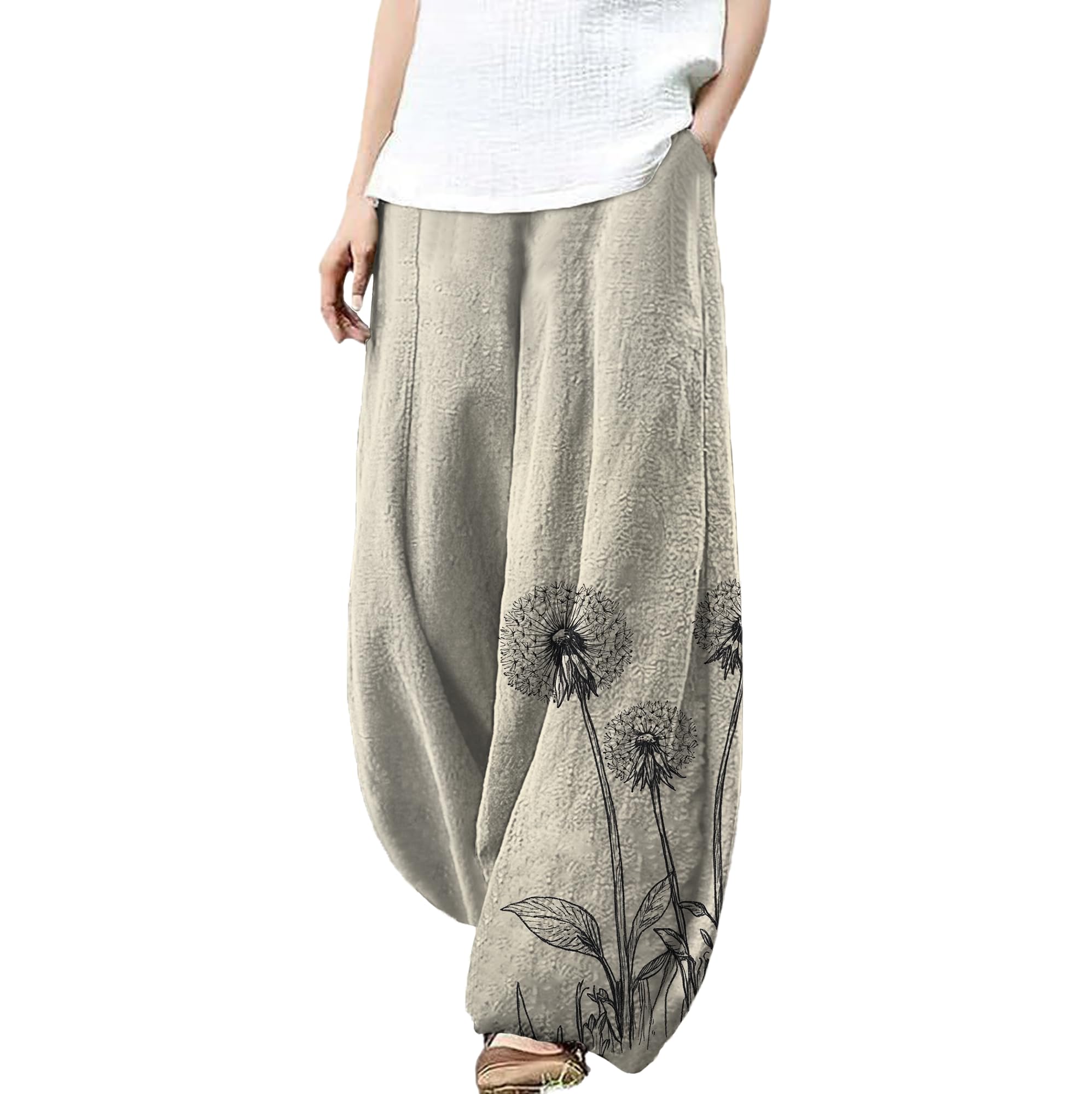 Trousers Pants for Women Wide Leg Floral Print Boho Pants Palazzo Elastic Lounge Casual Lantern Harem Pants
