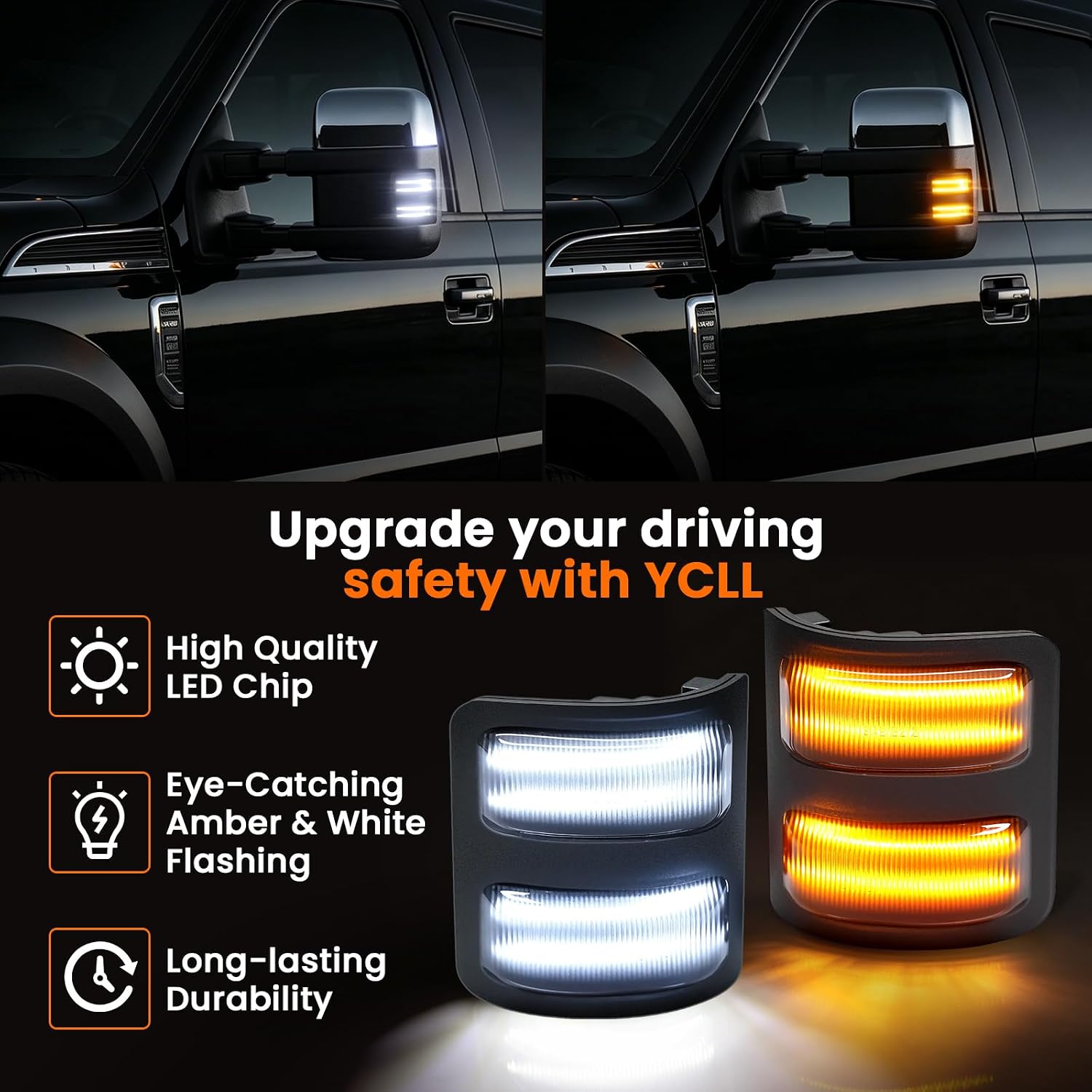 YCLL LED Sequential Switchback Side Mirror Marker Lights for 2008-2016 Fo'rd F250 F350 F450 F550 Super Duty, Mirror Marker Running & Turn Signal Lights, 2PCS Amber & White Turn Signal Mirror Light
