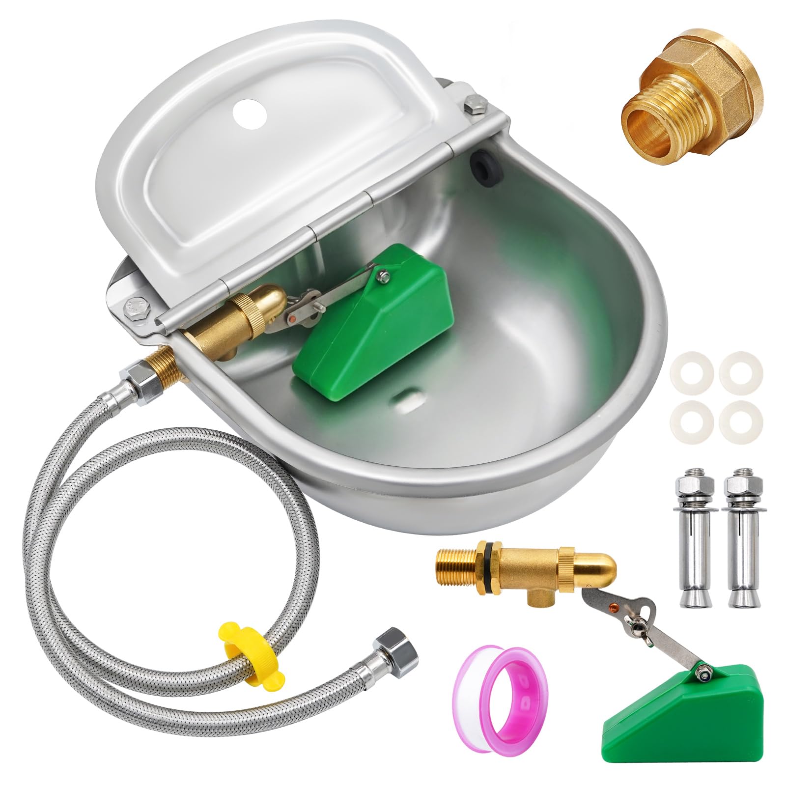 MOGOULUA Bebedero automático con válvula de flotador de cobre de gran capacidad de acero inoxidable bebedero de ganado de granja de ovejas bebedero para perro bebedero automático para caballo