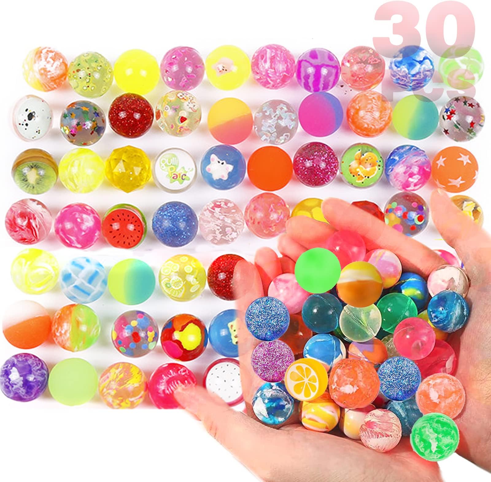 30 Pcs Bouncy Balls for Kids Party Bags 27mm Bouncy Ball Party Bag Fillers for Child Unisex Mini Colorful Neon Bouncing Balls for Vending Machines Birthday Gift School Prize Kids Party(Random Colour)