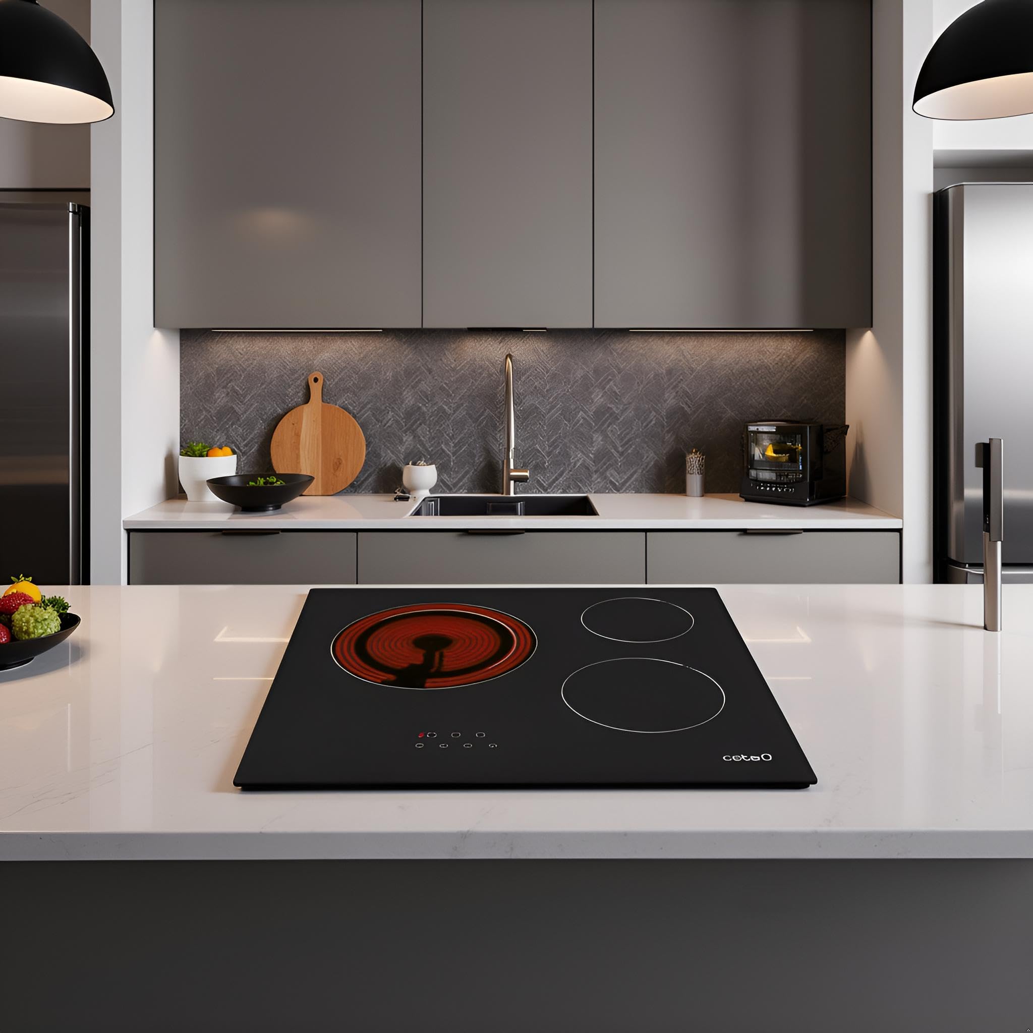 Cata TD 6003 BK model TDN 603 | ceramika szklana, 3 ogniska, 9 stopni szerokości 59 cm | płyta o mocy 5,4 kW, 1800 W, ceramika