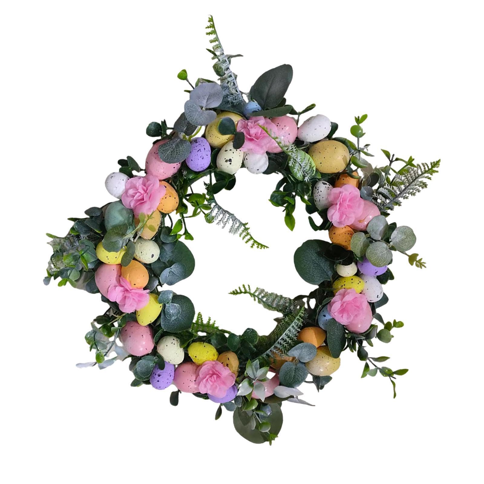 CYDZSRA Easter Spring Wreath Easter Decorations Home Joyful Arrangement Of Flowers And Eggs For Seasonal Spirit Front Door Artificial Flowers Door Wreath, Style B