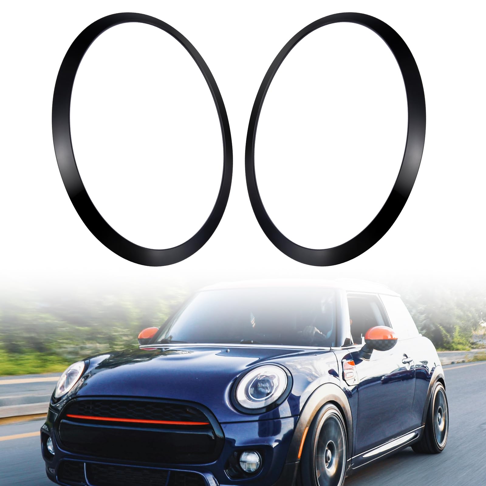 1 Coppia Cornici Fari, Fari Anello di Trim Cornice, Anello Fanale Compatibile con MINI COOPER F55 F56 F57 2014–2021, OEM 51137300631, 51137300632 (Nero)