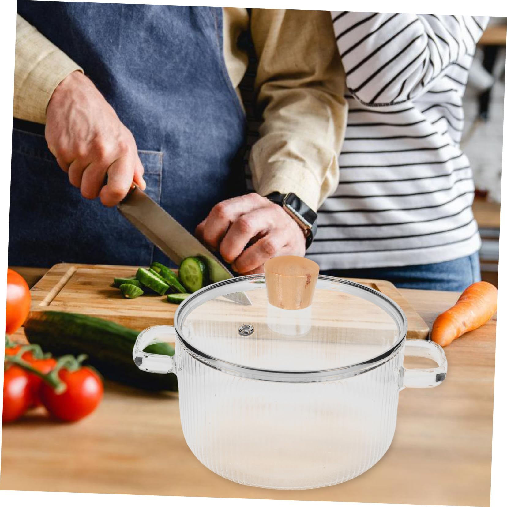 Cabilock Olla de Vidrio de Borosilicato de 1500ml Tapa y Doble Asa para Cocinar Fideos y Alimentos para Bebés Proceso Visible y Diseño Resistente