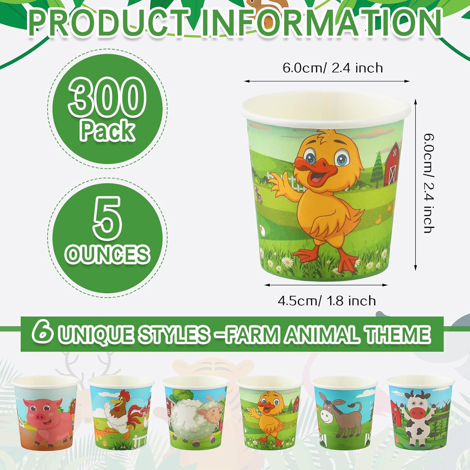 Amyhill 300 Pack 5 oz Cups for Kids Animals Paper Cups Disposable Cups Small Bathroom Cups Mini Mouthwash Cup Bulk for Christmas Party, Picnic (Farm Style) - Image 2