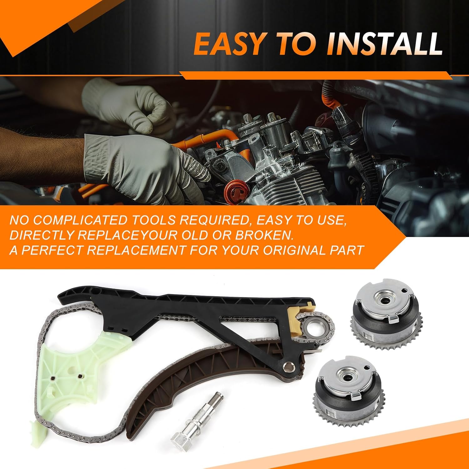 11318648732 Engine Timing Chain Kit with 2PCS Intake & Exhaust VVT Camshaft Adjuster Gear for BMW N51 N52 S55 535i X6 M4 X3 X4 X5 F10 F22 F23 328 Engine Aftermarket Parts