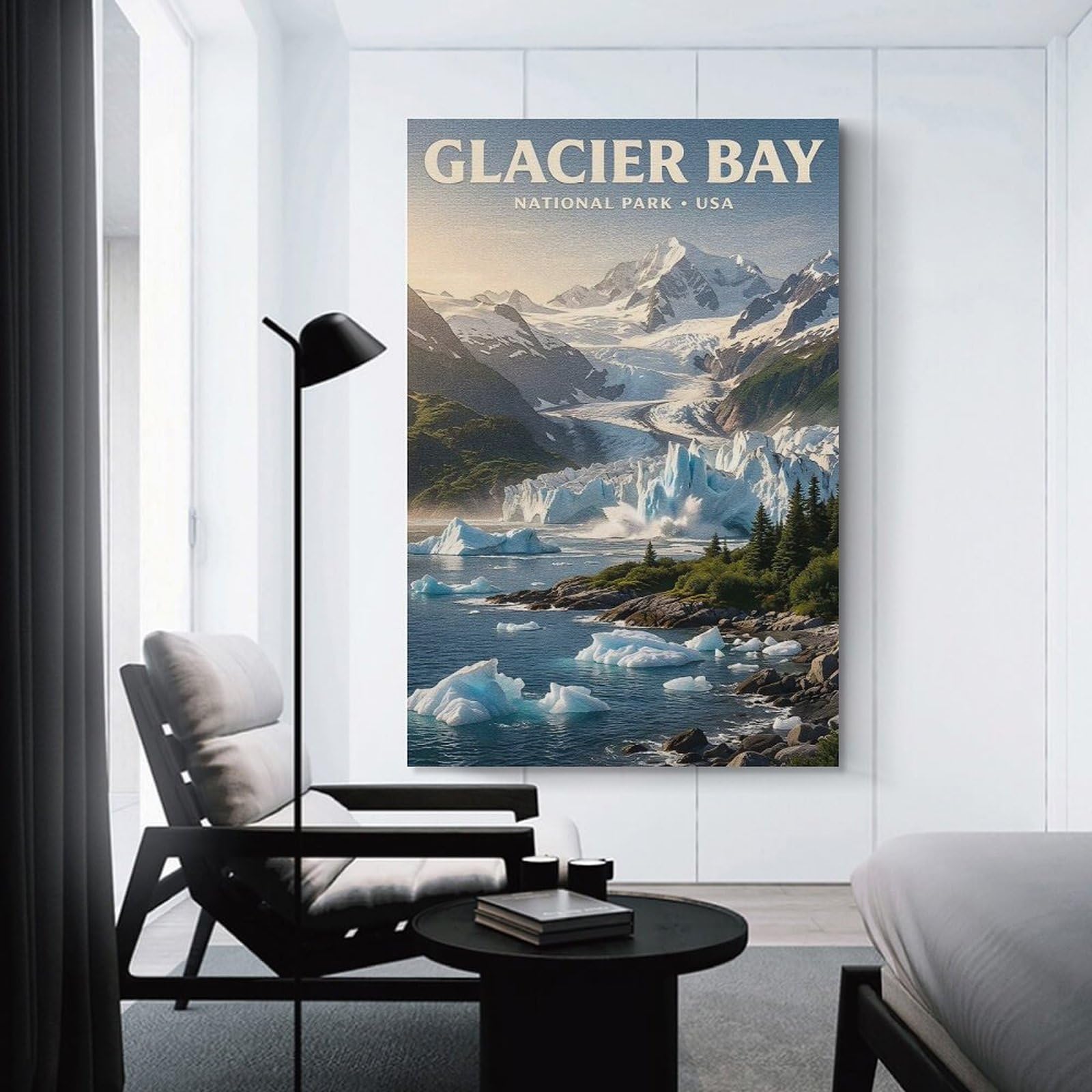 Junmoney Canvas Wall Picture Glacier Bay National Park, 24x36inch(60x90cm), for Study, Office Or Focused Interiors, Wall Art That Adds Style to Work Areas