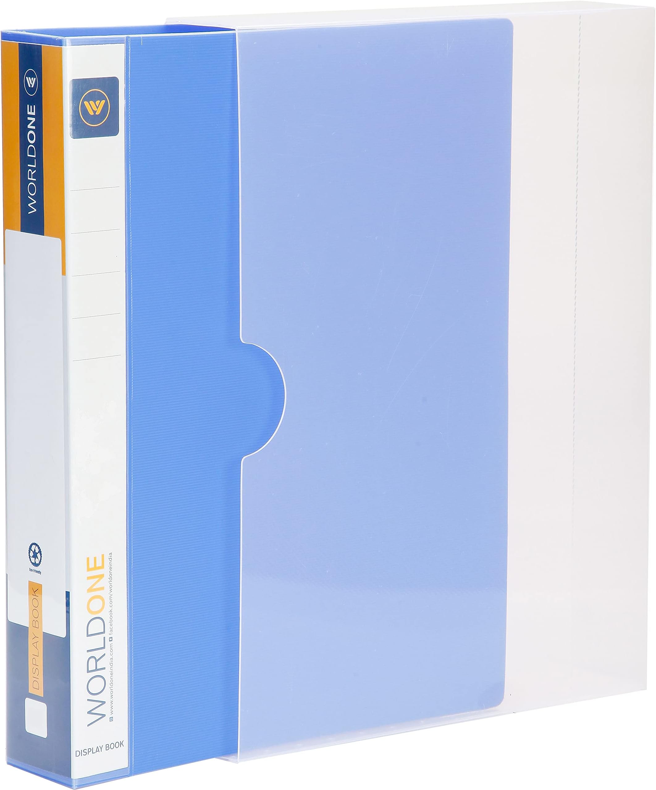 ‎Worldone FC (Foolscap Size) | Presentation Display Book File for Documents | 1.5mm Thick PP Board | Ultra Clear 100 Pockets with Case | Project Folder for School & Offices | Blue (Set of 1)