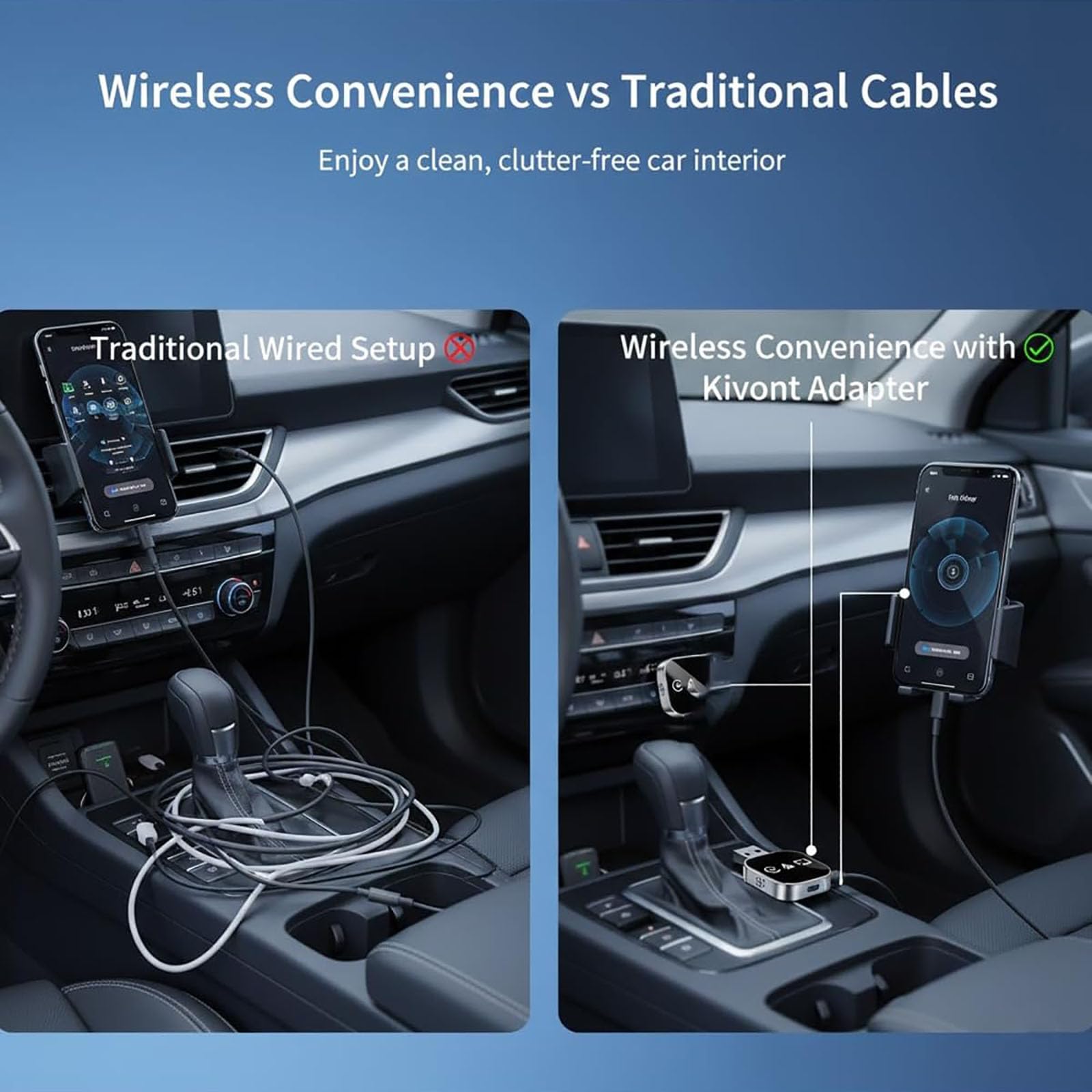 Adattatore 3 in 1 Kivont, Adattatore per auto 3 in 1 Kivont, Dongle CarPlay wireless aggiornato al 2026 con WiFi 2,4/5 GHz e Bluetooth 5.0, Plug and Play (for iPhone)