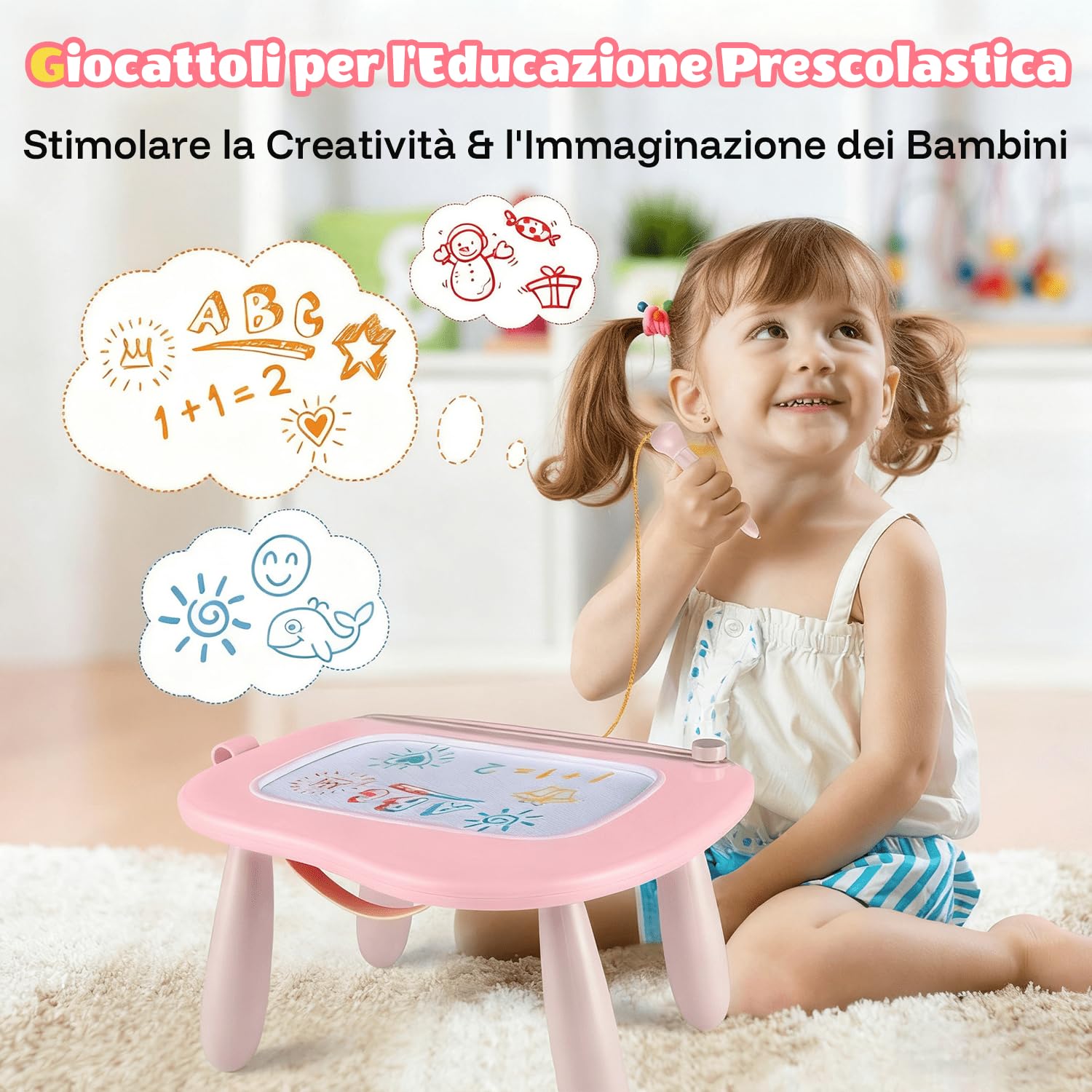 Smasiagon Lavagna Magnetica per Bambina 1 Anno, Grande Magica Cancellabile Scrittura Tablet con Le Gambe, Giocattolo Educativo e Regalo per Bambini 1 2 3 Anni (Rosa Chiaro)