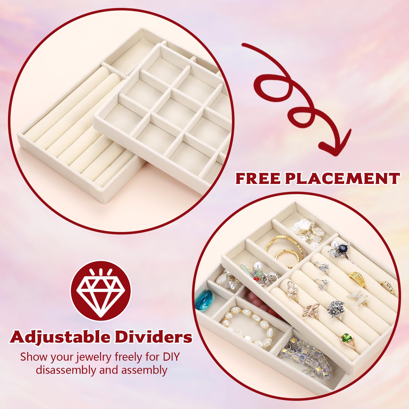 4 unidades de almacenamiento para joyas, cajón apilable, organizador de joyería, para cajones, pulseras, anillos, pendientes, tocador