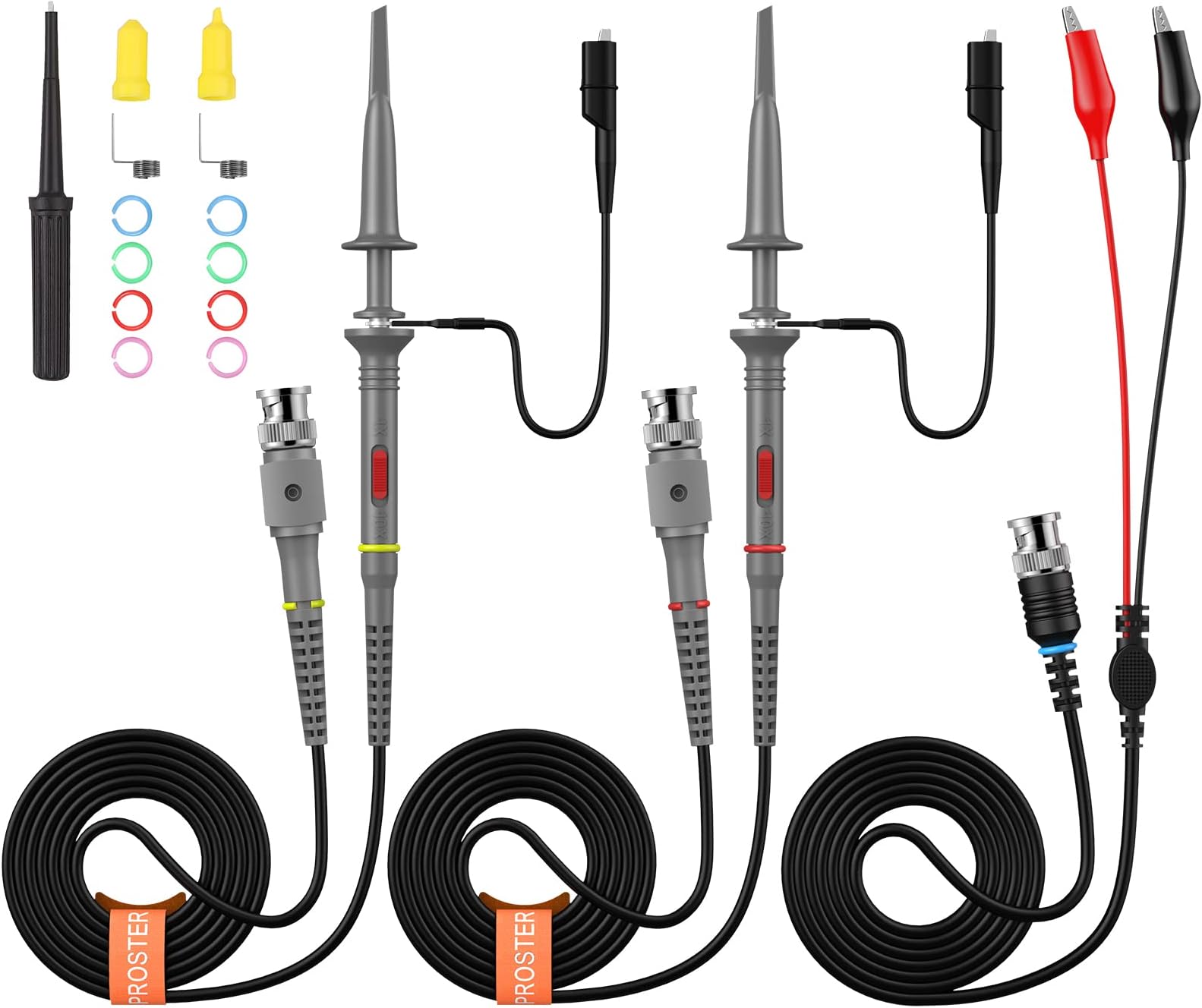 Proster 100 MHz Oscilloscope Clip Probes with BNC to Mini Grabber Test Lead Kit BNC to Mini-Grabber Clips Oscilloscope Probe