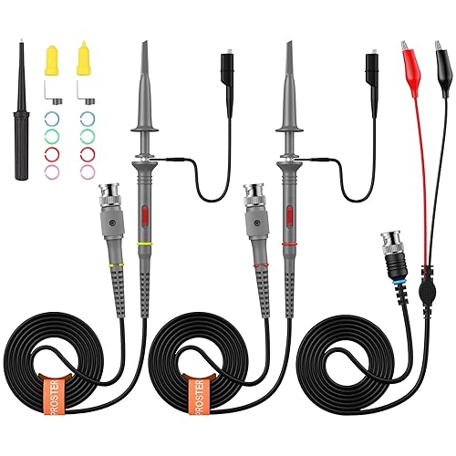 Proster Sondas osciloscopio de 100 MHz - P6100 X1 X10 con cable de clip BNC a cocodrilo, sonda de extremo BNC totalmente aislada de seguridad con
