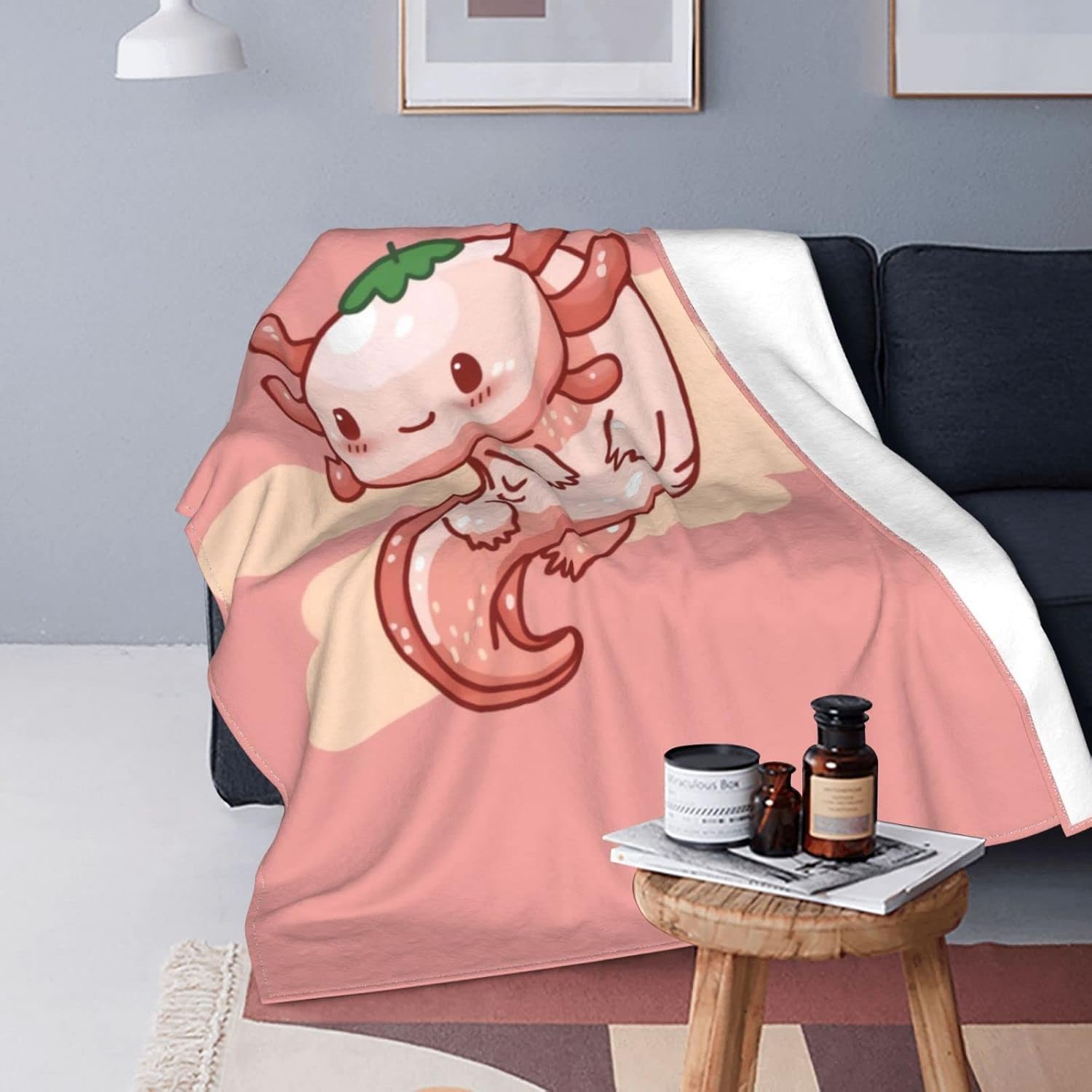 Strawberry Axolotl Cute Blankets Cozy Lightweight Soft