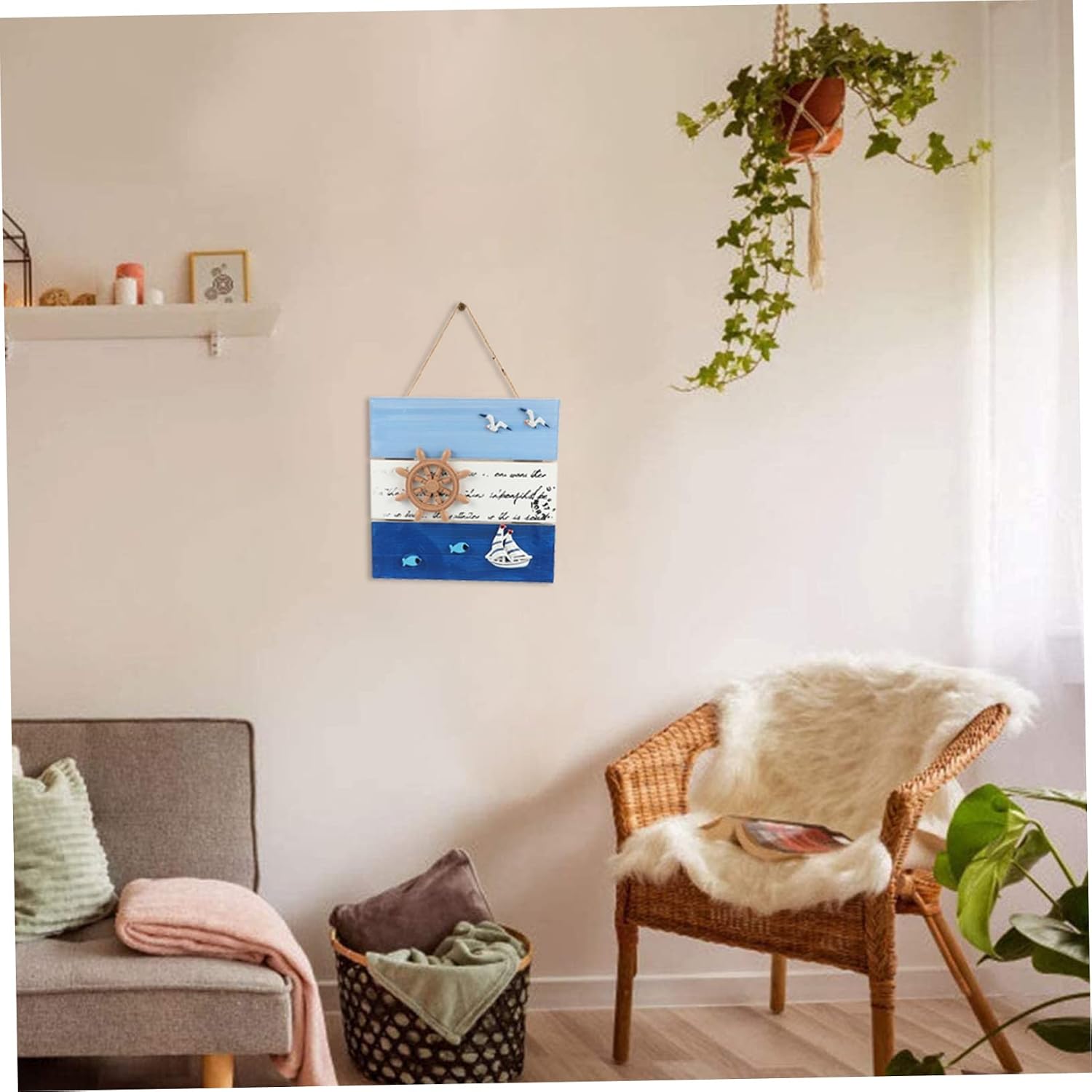 LIFKOME Nautical Ship Wheel Wall Hanging Sign Ocean Theme Decorative Wooden Door Sign for Coastal Home Decor Unique Marine Style Decoration for Beach House