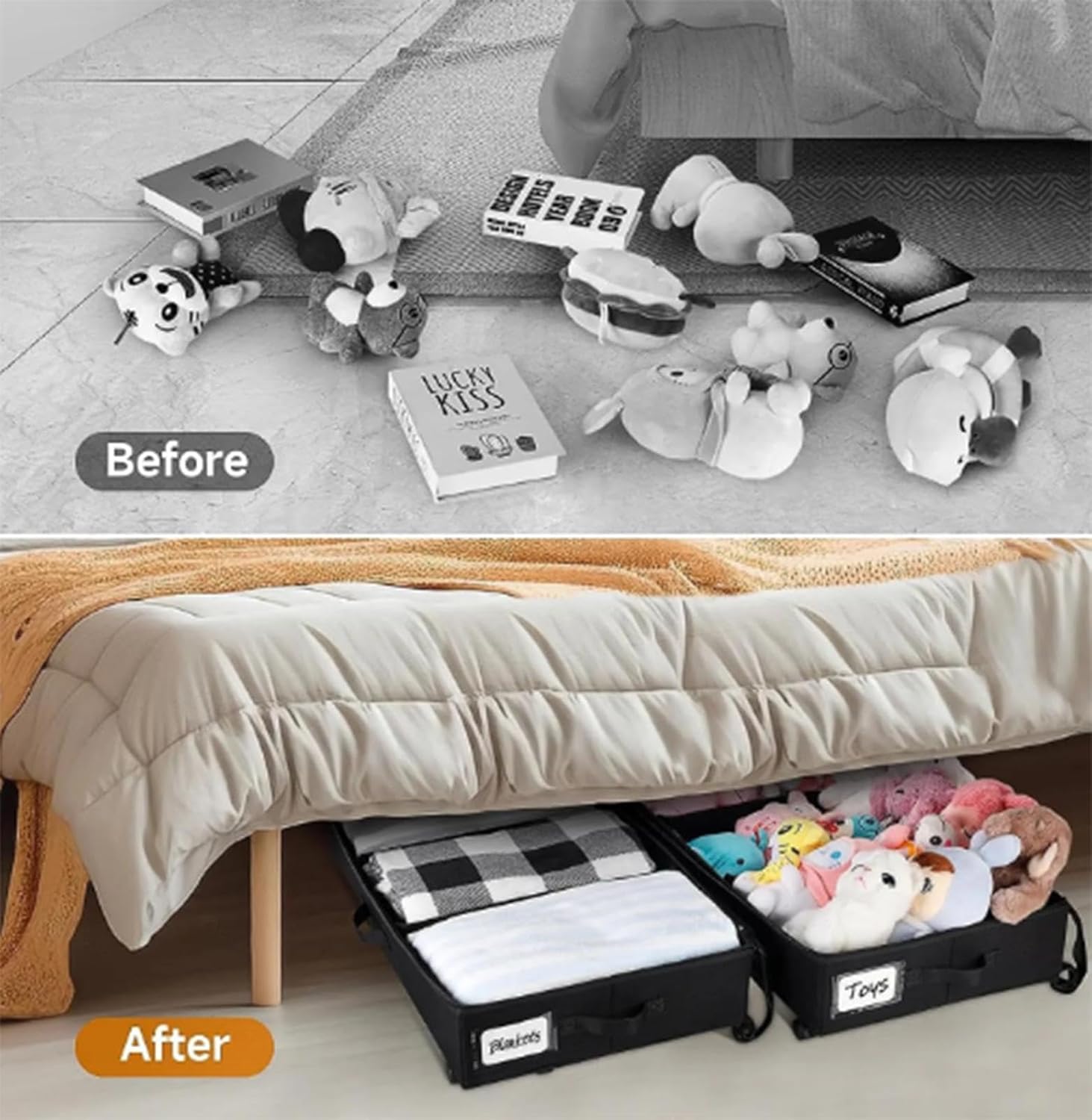 Foldable Under Bed Storage,Large Capacity Underbed Storage Containers with Wheels, Bedroom Storage Organizer for Clothes, Shoes, Toys, Books, Blankets