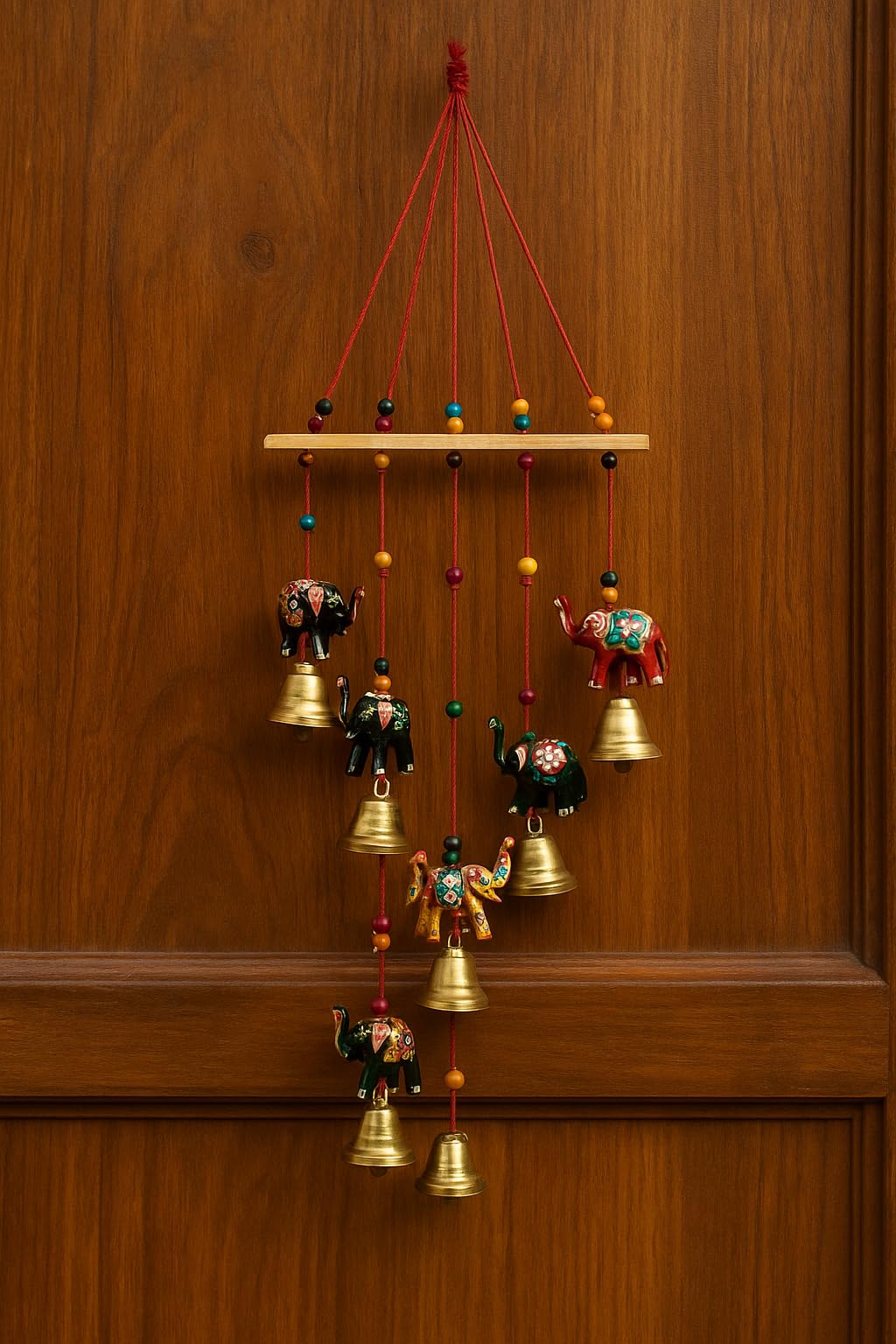 Decorative Elephant Wind Chime with Brass Bells, Handcrafted Wooden, Traditional Indian Style-image-32