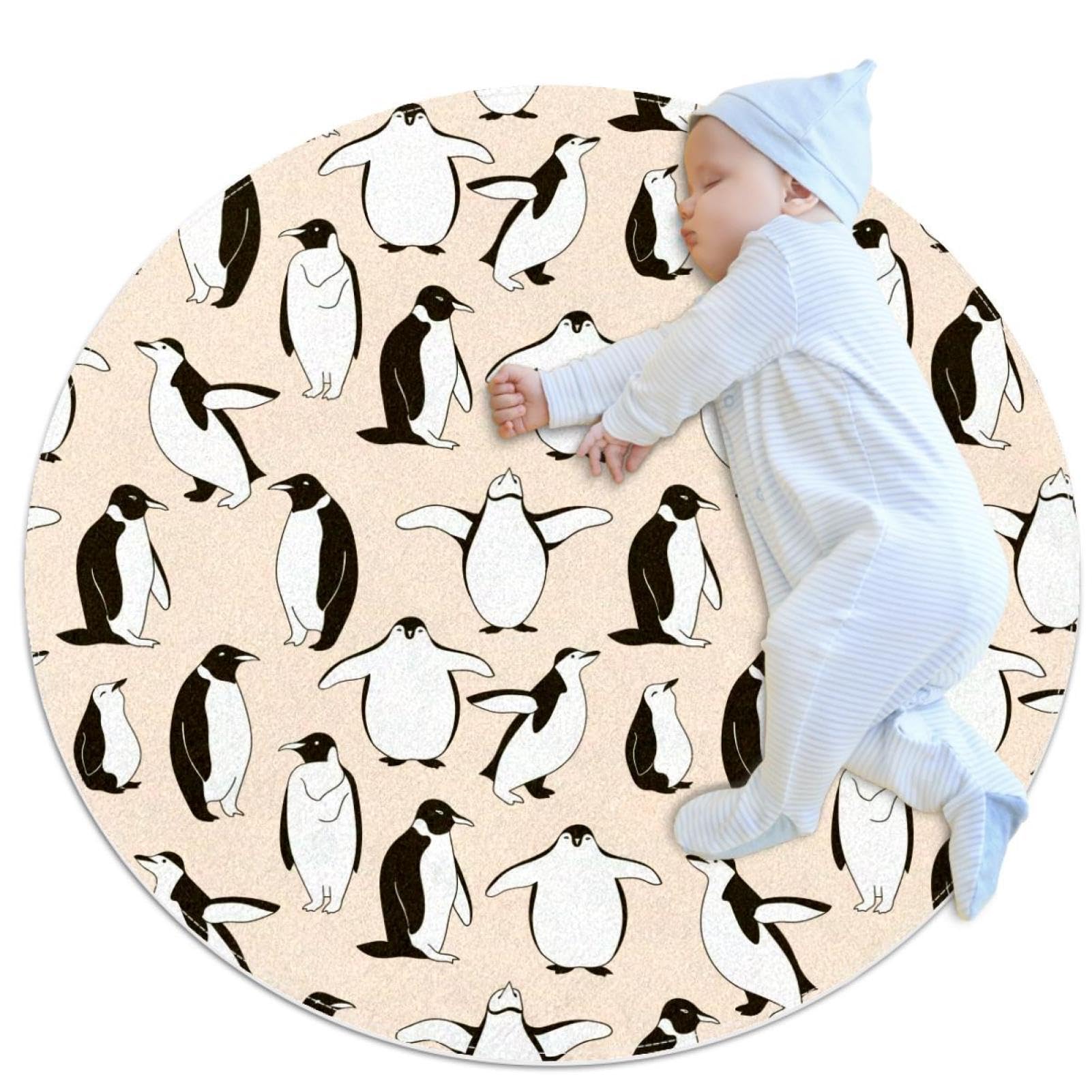 Tapis rond pingouin 1m antidérapant pour chambre d'enfant