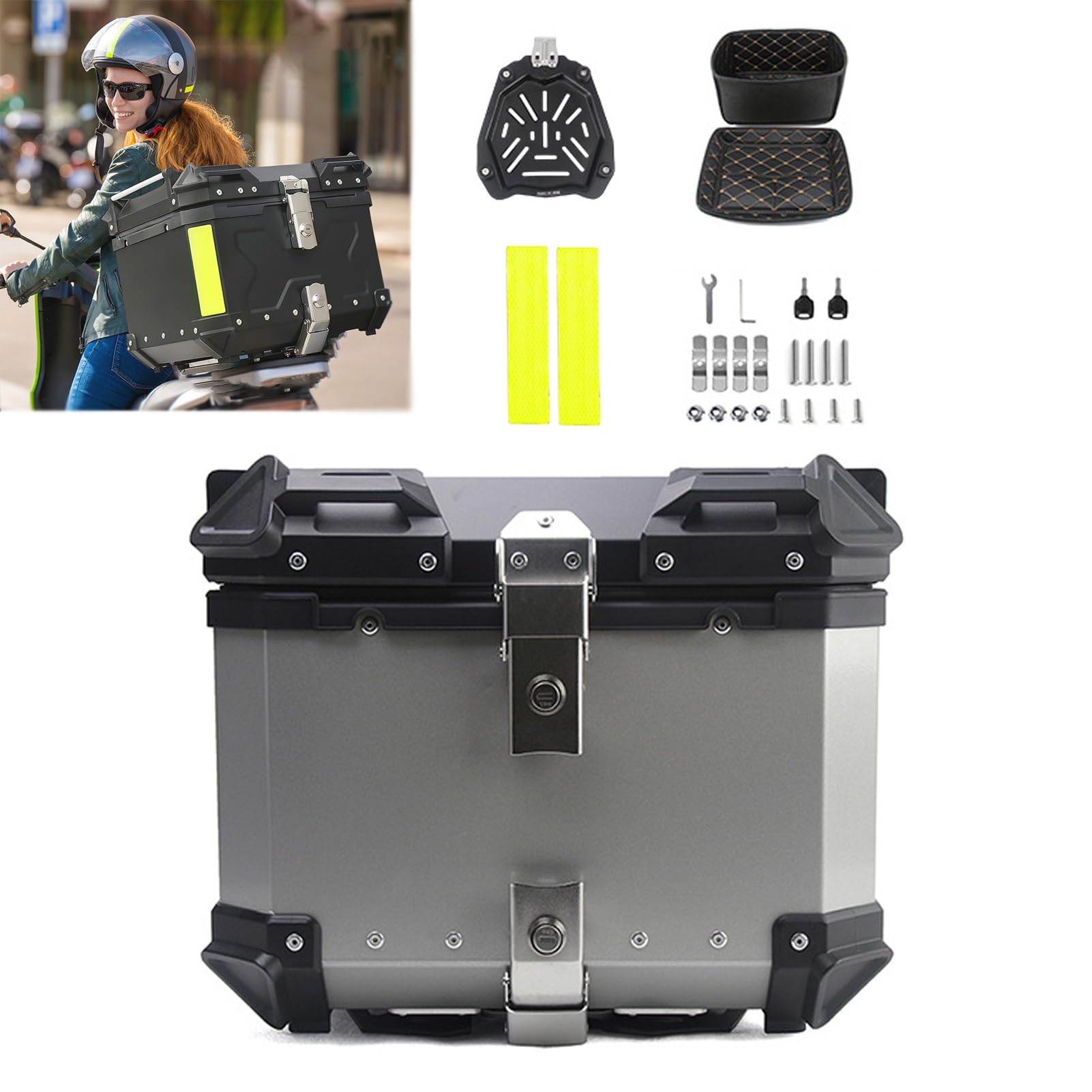 Baul Moto Motocicleta topcase para Cascos, Baúl Moto, Universal baúl de Moto Scooter Maleta, Impermeable,Caja de Motocicleta con Cerradura de Seguridad/Respaldo y Placa de Montaje