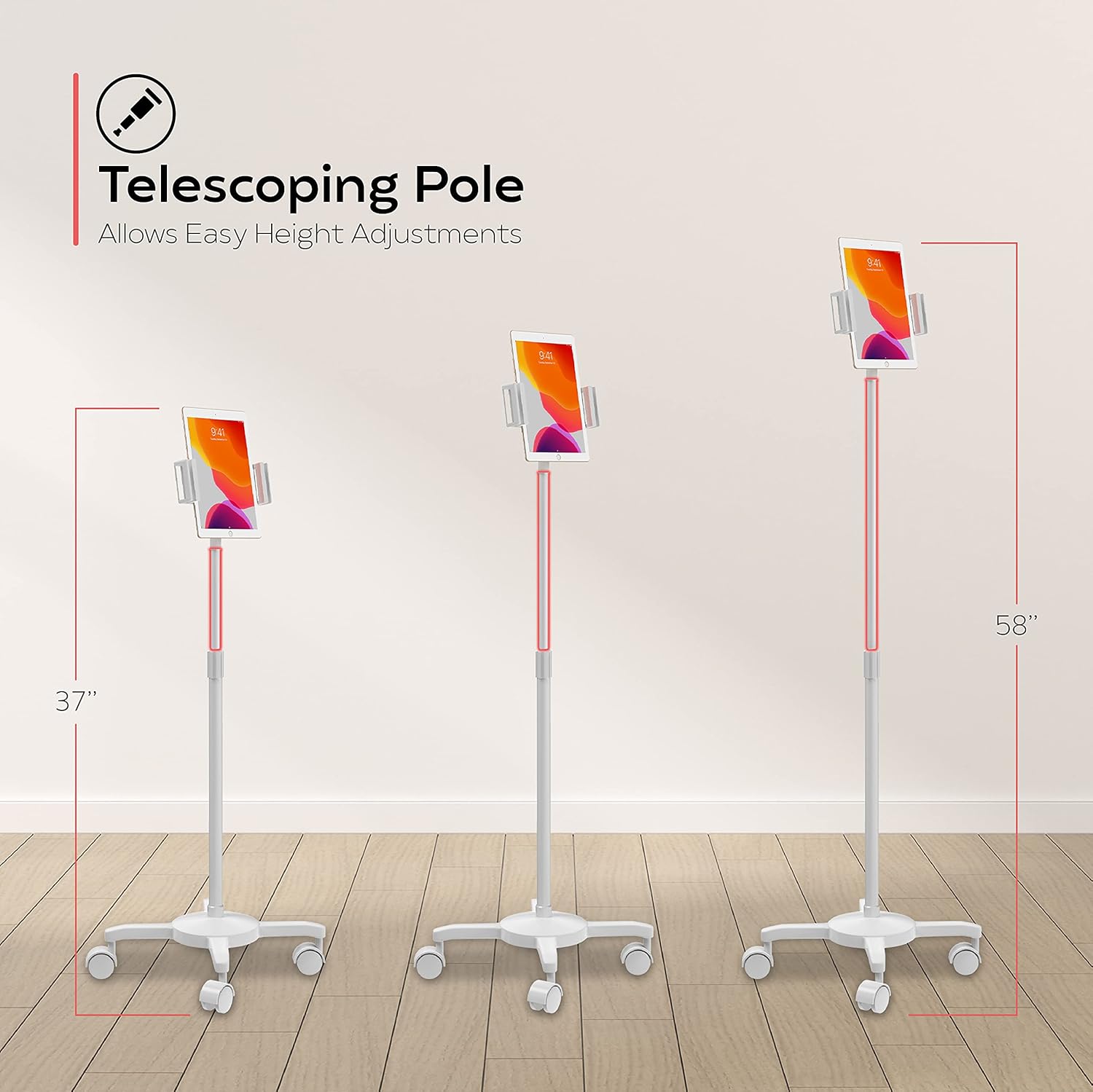 CTA Digital Universal Desk Mount Universal Quick Connect Floor Stand for iPad 10th Gen 10.9"- iPad mini 5- iPad Gen 7/8/9- iPad Pro 12.9"- Galaxy Tab S3 9.7”- Galaxy Tab A & More - White (PAD-QCFSW)