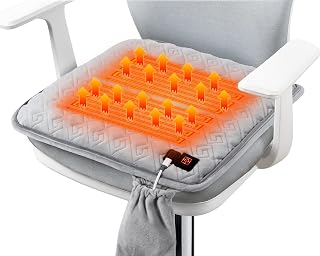 ChlorStar Heated Seat Cushion for Office Chair - Non-Slip Butt Pillow Relieves Sciatica, Back Pain & Tailbone - USB Seat Warmer, Grey