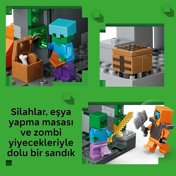LEGO Minecraft Zombi Zindanı 21587-8 Yaş ve Üzeri Çocuklar için Wasteland Gezgini Minifigürü ve 3 Zombi Figürü İçeren Yaratıcı Koleksiyonluk Oyuncak Yapım Seti, Oyuncu Hediyesi Fikri (284 Parça)