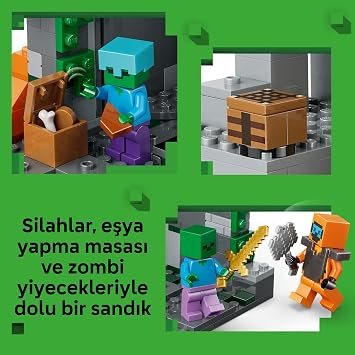 LEGO Minecraft Zombi Zindanı 21587-8 Yaş ve Üzeri Çocuklar için Wasteland Gezgini Minifigürü ve 3 Zombi Figürü İçeren Yaratıcı Koleksiyonluk Oyuncak Yapım Seti, Oyuncu Hediyesi Fikri (284 Parça)