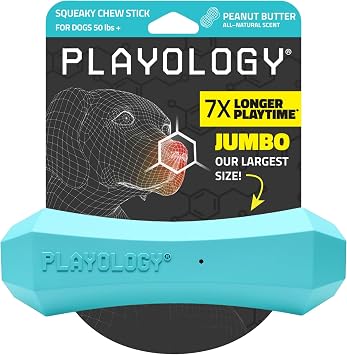 Playology Squeaky Chew Stick - Scented Dog Toy - Jumbo, Peanut Butter Scent