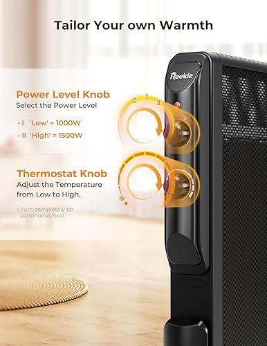Miniatura 6 de Reekie Calentador eléctrico para uso en interiores, 1500 W, calentador de habitación grande con termostato, 2 ajustes de calor, calentamiento