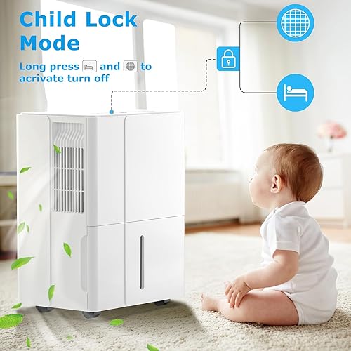 Miniatura 5 de ZAFRO Deshumidificador portátil de 55 pintas (máx.) de 2500 pies cuadrados, deshumidificador portátil con manguera de drenaje y modo de ropa seca,