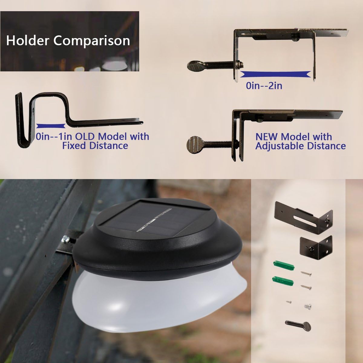 Solar Gutter Lights Outdoor, 9 LED, Super Bright, Waterproof, Wireless Security for Garden, Wall, Yard, Deck
