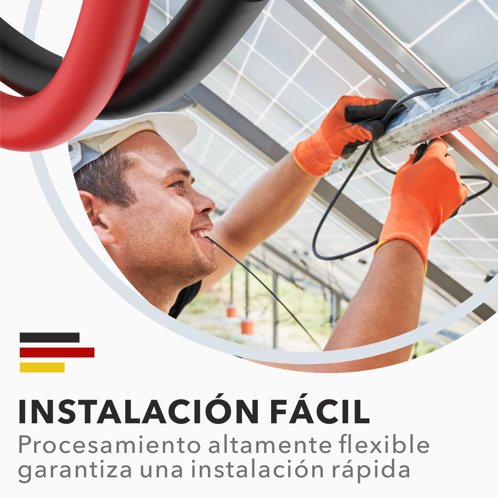 RedStar24 Cable Solar Premium 6mm² Rojo– 10m – Certificado TÜV SÜD – Resistente a rayos UV, flexible – Cable fotovoltaico PV para panel solar, inversor y regulador de carga – Alta durabilidad