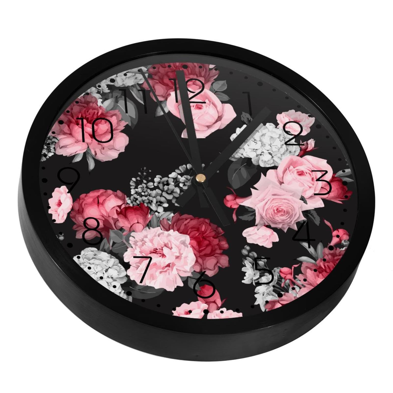 Horloge murale silencieuse motif floral roses déco salon et cuisine sans bruit