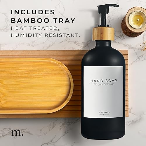 Miniatura 7 de MaisoNovo Dispensador de jabón de 3 piezas  Botellas negras de 16.9oz con bombas de bambú negro