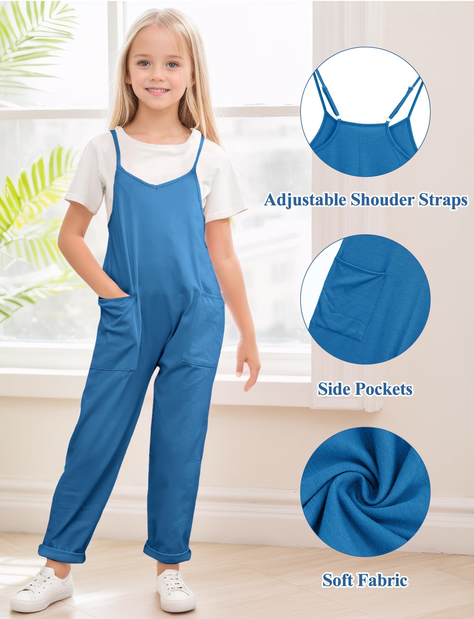 Happy Cherry Tute per bambini 5-14 anni Ragazze Senza Maniche Gamba Larga Tute Con Tasca Salopette Casual Da Ragazza Salopette Bambini Estate Lounge Tutine Allentate