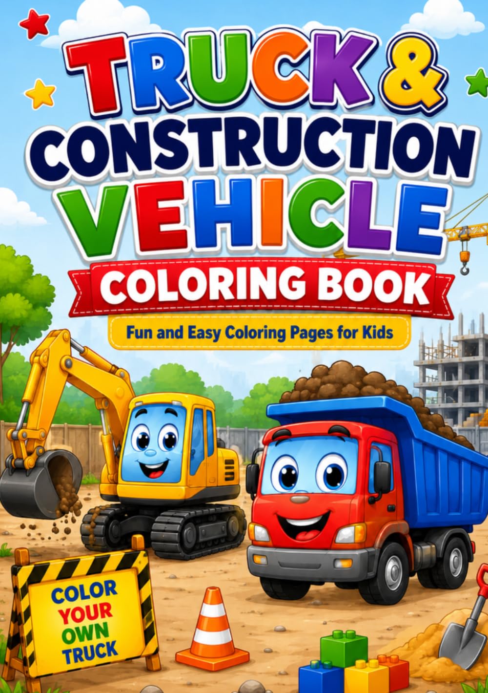 Truck and Construction Vehicle Coloring Book
