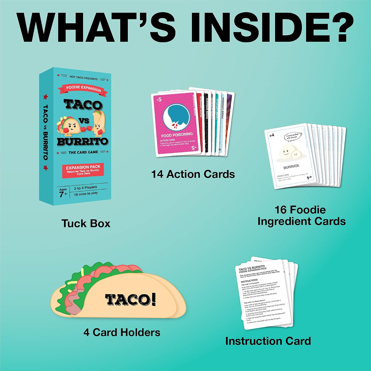 Taco vs Burrito Foodie Edition Expansion Pack - Requires Core Game to Play - Card Game Created by a 7-Year-Old and Perfect for Families, Friends, Adults, Teens & Kids